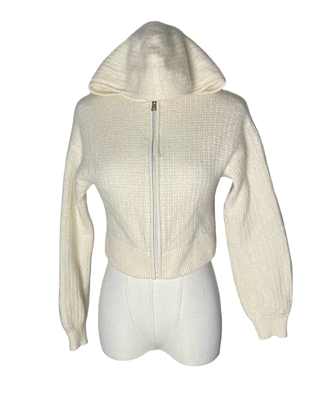 ALO YOGA Cashmere Plush Waffle Full Zip Hoodie Ivory White XS NWOT Luxury
